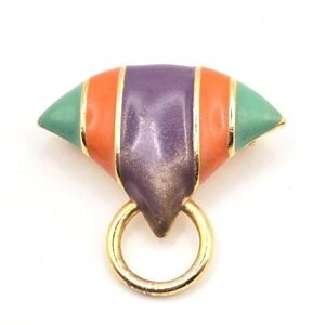 Vintage 1980s M Jent Gold Tone Green‎ Purple Orange Enamel Triangular Brooch Pin